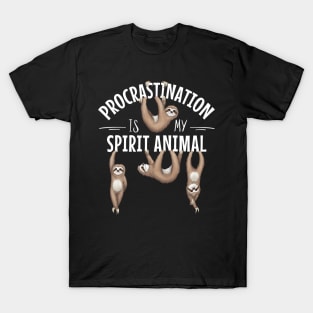 Procrastination Is My Spirit Animal Lazy Sloth Drawing T-Shirt